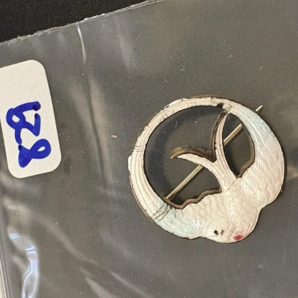 Vintage Guilloche Brooch Bird Swallow White Silver Tone Art Deco